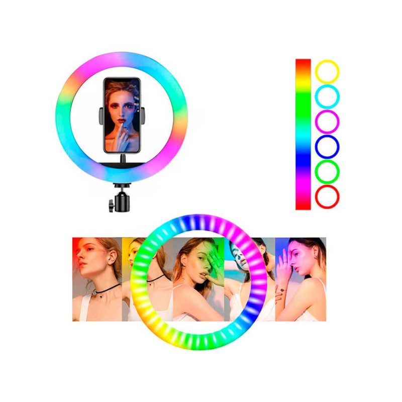 Aro de Luz LED 26cm Multifuncional con Tripode RGB Color + Tripode